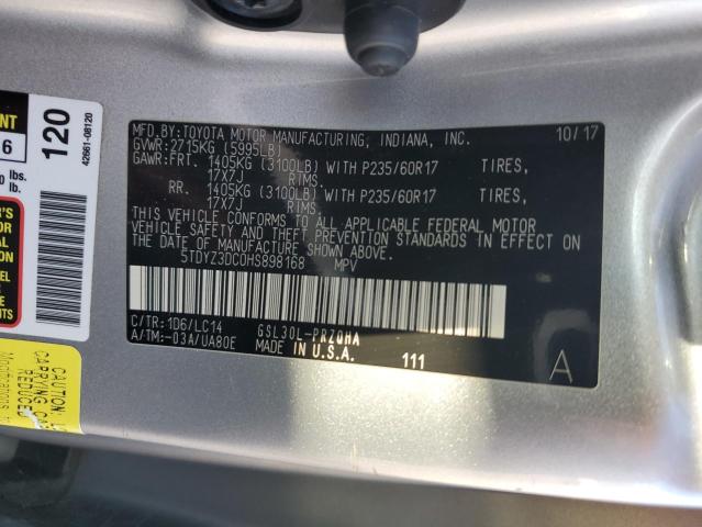 5TDYZ3DC0HS898168 - 2017 TOYOTA SIENNA XLE 银色 照片 13