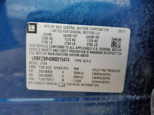 LRBFZSR48ND015474 - 2022 BUICK ENVISION AVENIR BLUE photo 12