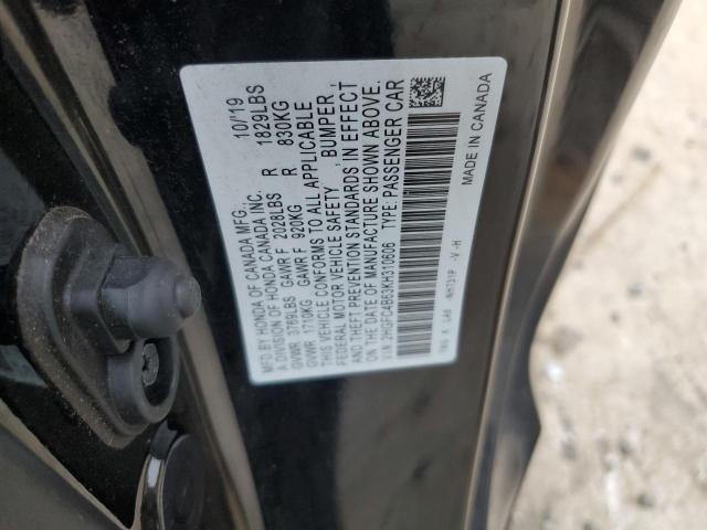 2HGFC4B63KH310606 - 2019 HONDA CIVIC LX შავი ფოტო 12