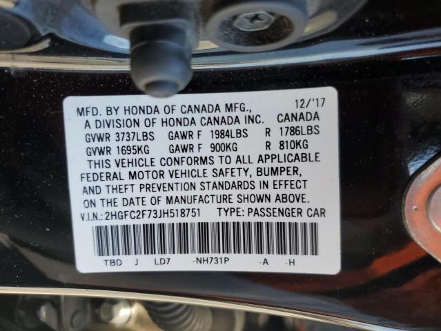 2HGFC2F73JH518751 - 2018 HONDA CIVIC EX أسود صورة 12