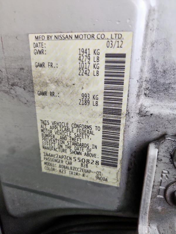 1N4AL2AP7CN550828 - 2012 NISSAN ALTIMA BASE 银色 照片 12