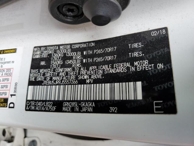 JTEBU5JR9J5557366 - 2018 TOYOTA 4RUNNER SR5/SR5 PREMIUM Weiß Foto 13