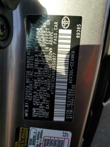 4T1BE32K66U650877 - 2006 TOYOTA CAMRY LE GRAY photo 12