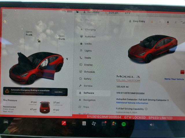 5YJ3E1EC9MF000884 - 2021 TESLA MODEL 3 WHITE photo 9