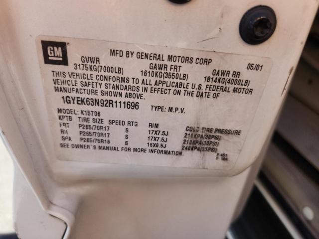 1GYEK63N92R111696 - 2002 CADILLAC ESCALADE LUXURY Blanco foto 13