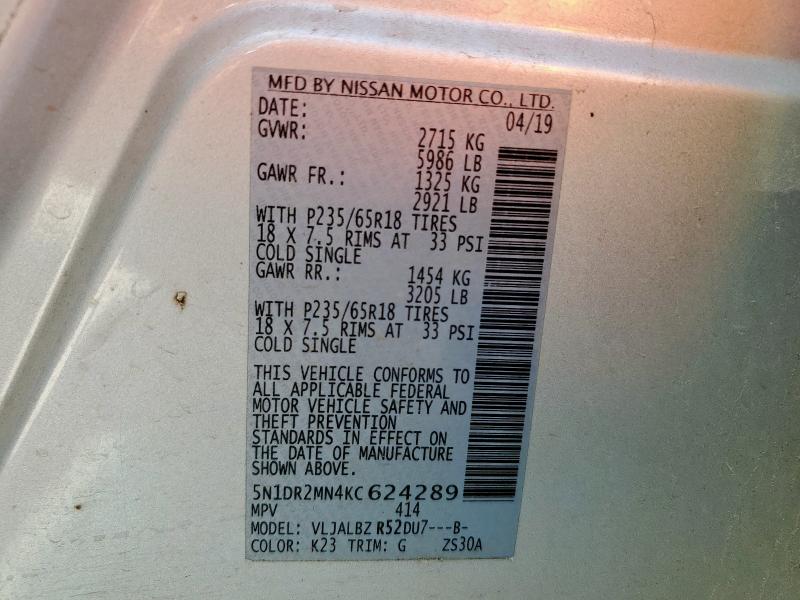 5N1DR2MN4KC624289 - 2019 NISSAN PATHFINDER S Сріблястий фото 14