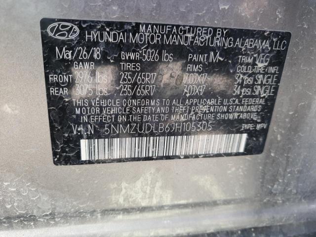 5NMZUDLB6JH105305 - 2018 HYUNDAI SANTA FE SPORT GRAY photo 13