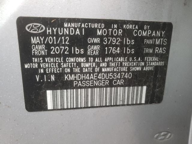 KMHDH4AE4DU534740 - 2013 HYUNDAI ELANTRA GLS SILVER photo 12