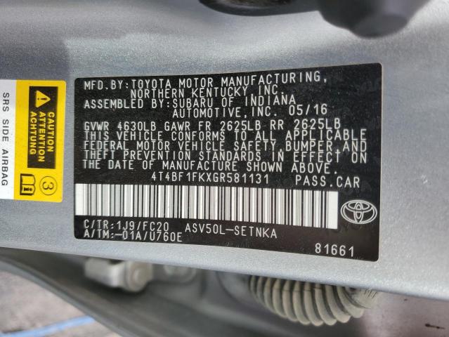 4T4BF1FKXGR581131 - 2016 TOYOTA CAMRY LE SILVER photo 12