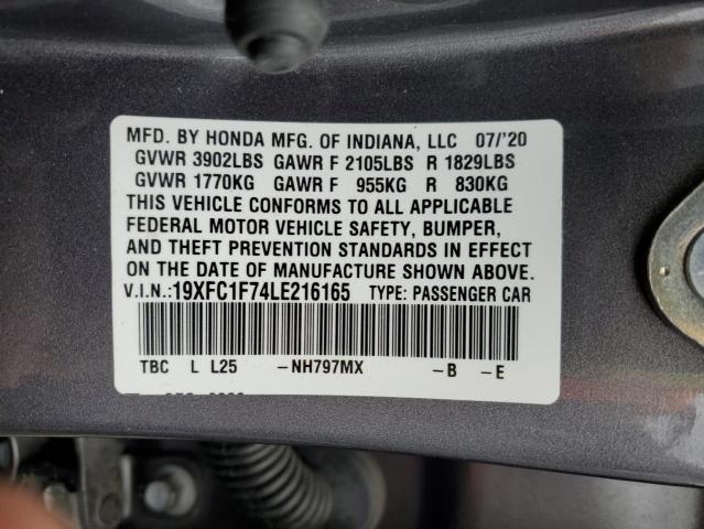 19XFC1F74LE216165 - 2020 HONDA CIVIC EXL GRAY photo 12