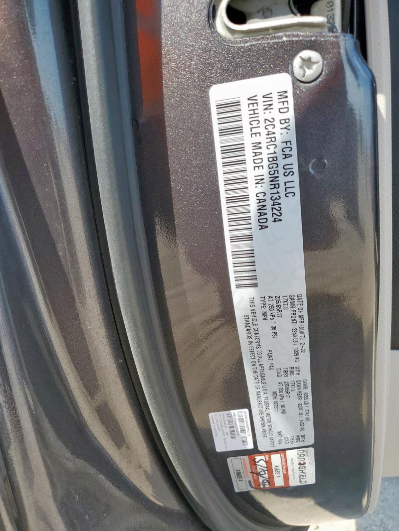 2C4RC1BG5NR134224 - 2022 CHRYSLER PACIFICA TOURING L GRAY photo 14