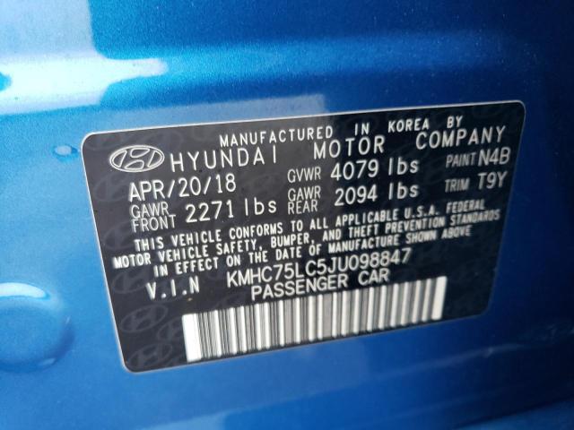 KMHC75LC5JU098847 - 2018 HYUNDAI IONIQ SEL BLUE photo 12