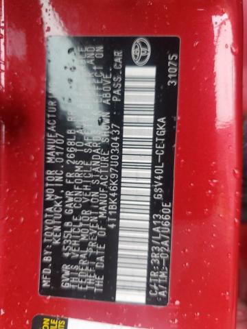 4T1BK46K97U030437 - 2007 TOYOTA CAMRY LE RED photo 12