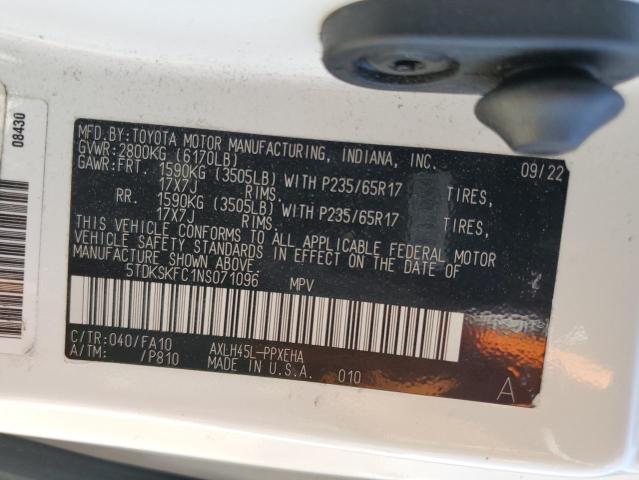 5TDKSKFC1NS071096 - 2022 TOYOTA SIENNA LE WHITE photo 13