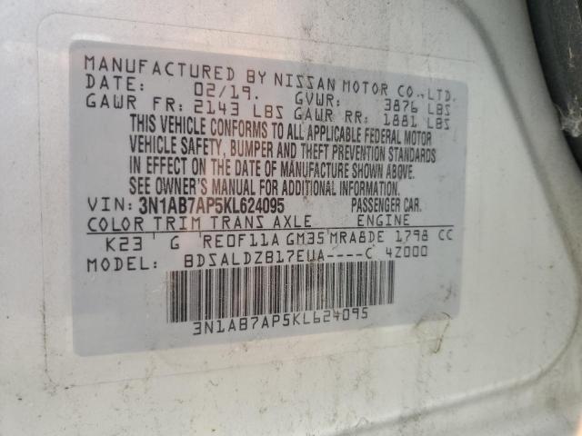 3N1AB7AP5KL624095 - 2019 NISS SENTRA S Күміс фото 12