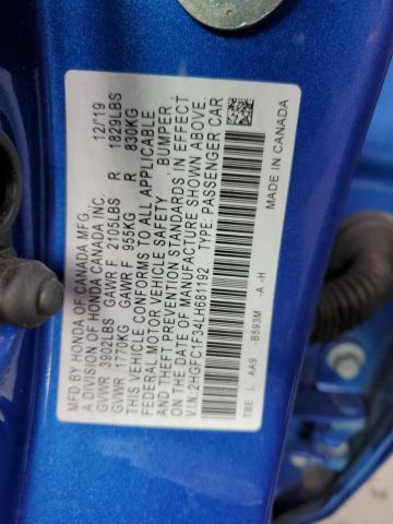 2HGFC1F34LH681192 - 2020 HONDA CIVIC EX BLUE photo 12