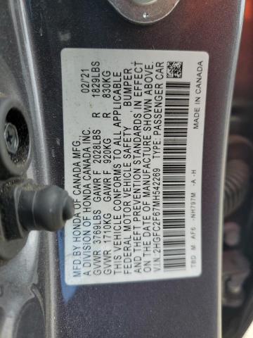 2HGFC2F67MH542269 - 2021 HONDA CIVIC LX GRAY photo 13