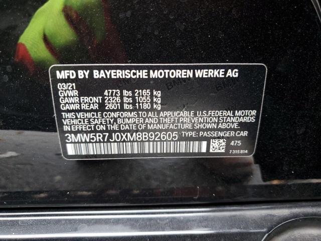 3MW5R7J0XM8B92605 - 2021 BMW 330XI BLACK photo 12