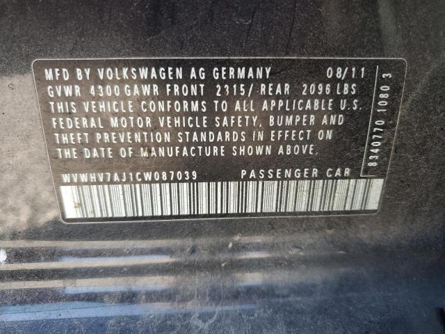 WVWHV7AJ1CW087039 - 2012 VOLKSWAGEN GTI ნაცრისფერი ფოტო 12