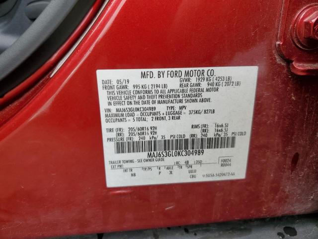MAJ6S3GL0KC304989 - 2019 FORD ECOSPORT SE RED photo 12