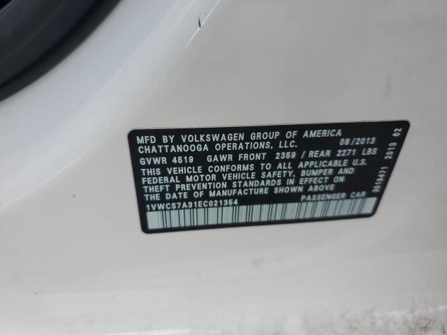 1VWCS7A31EC021354 - 2014 VOLKSWAGEN PASSAT SEL WHITE photo 12