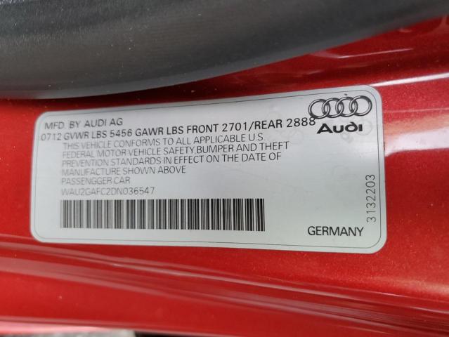 WAU2GAFC2DN036547 - 2013 AUDI A7 PRESTIGE RED photo 12