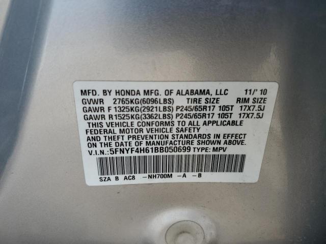 5FNYF4H61BB050699 - 2011 HONDA PILOT EXL SILVER photo 14