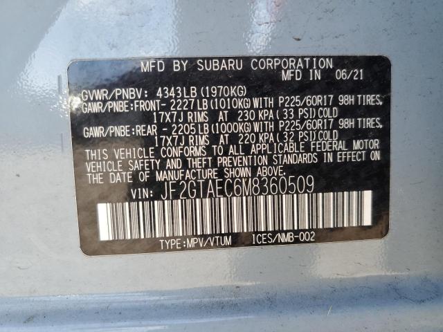 JF2GTAEC6M8360509 - 2021 SUBARU CROSSTREK PREMIUM BLUE photo 13