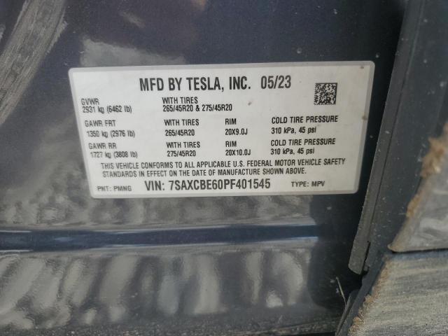 7SAXCBE60PF401545 - 2023 TESLA MODEL X CHARCOAL photo 12