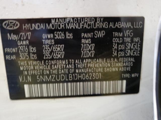 5NMZUDLB1JH062301 - 2018 HYUNDAI SANTA FE S WHITE photo 13