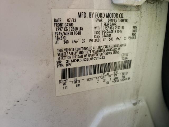 2FMDK3JC8DBC73242 - 2013 FORD EDGE SEL WHITE photo 13