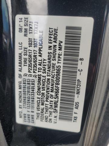 5FNRL5H66FB009865 - 2015 HONDA ODYSSEY EXL BLACK photo 14