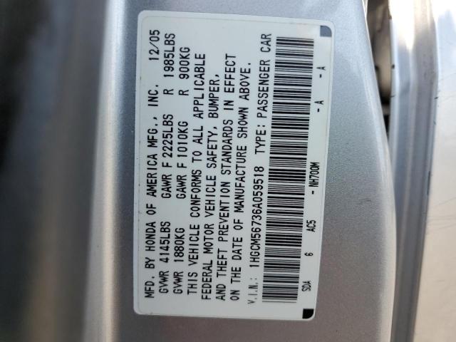 1HGCM56736A059518 - 2006 HONDA ACCORD EX SILVER photo 12