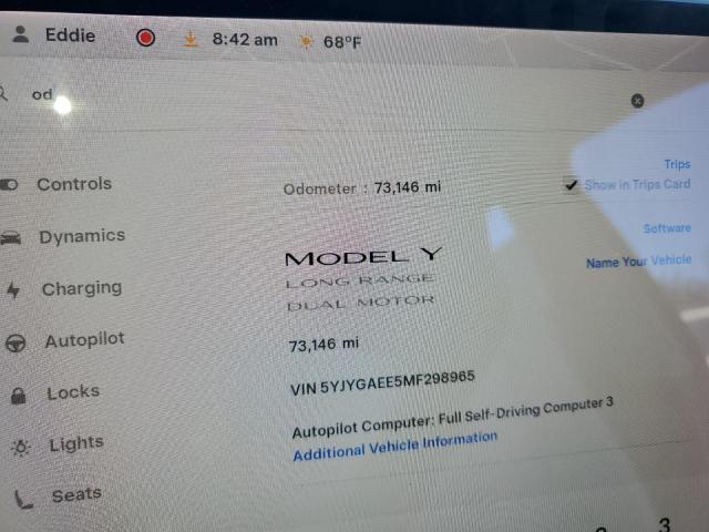 5YJYGAEE5MF298965 - 2021 TESLA MODEL Y 蓝色 照片 9