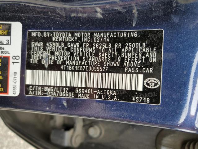 4T1BK1EB7EU099527 - 2014 TOYOTA AVALON BASE 蓝色 照片 12