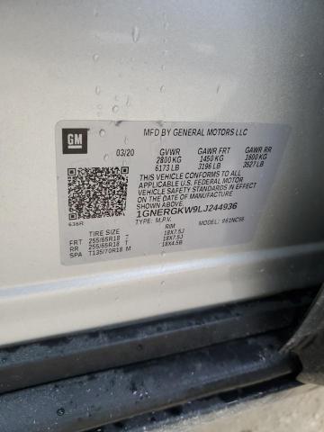 1GNERGKW9LJ244936 - 2020 CHEVROLET TRAVERSE LT SILVER photo 14