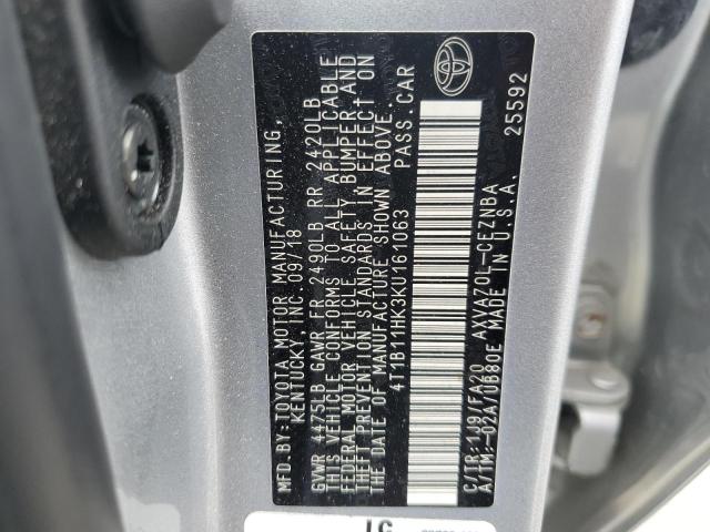 4T1B11HK3KU161063 - 2019 TOYOTA CAMRY L GRAY photo 13