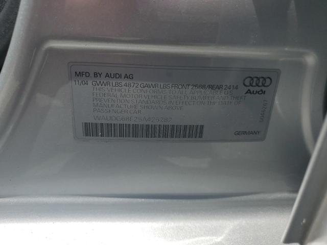 WAUDG68E25A425282 - 2005 AUDI A4 3.2 QUATTRO SILVER photo 12