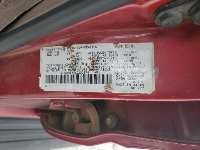 JT3GN86R410200874 - 2001 TOYOTA 4RUNNER SR5 ბურგუნდია ფოტო 13