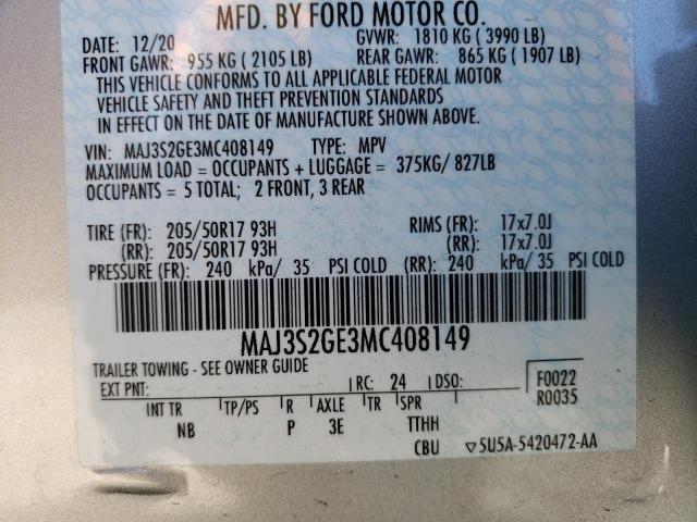 MAJ3S2GE3MC408149 - 2021 FORD ECOSPORT SE Gümüş foto 13