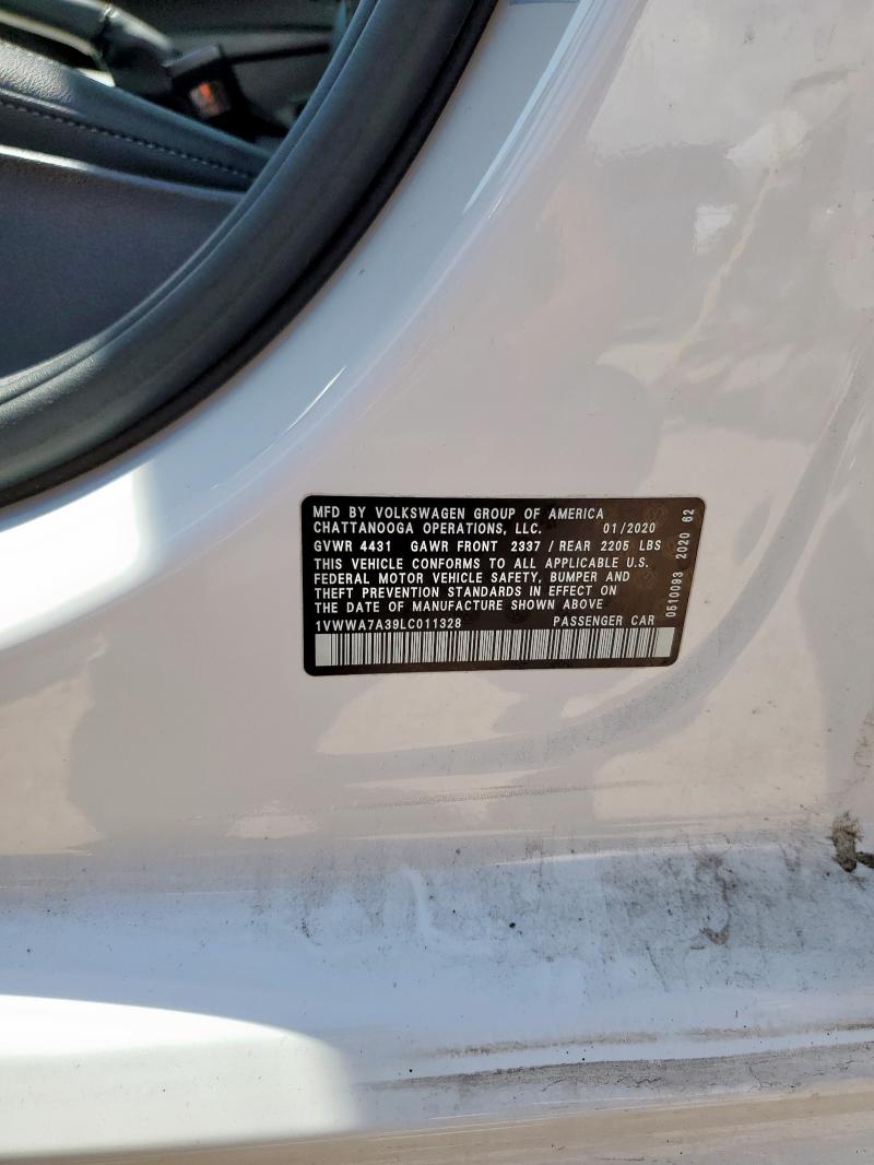 1VWWA7A39LC011328 - 2020 VOLKSWAGEN PASSAT SE WHITE photo 12