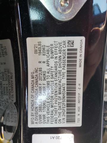 2HGFE2F50NH534470 - 2022 HONDA CIVIC SPORT أسود صورة 12