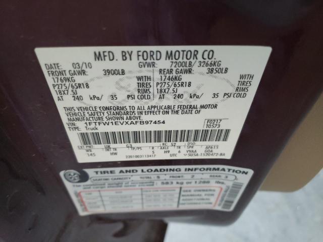 1FTFW1EVXAFB97454 - 2010 FORD F150 SUPERCREW BURGUNDY photo 12