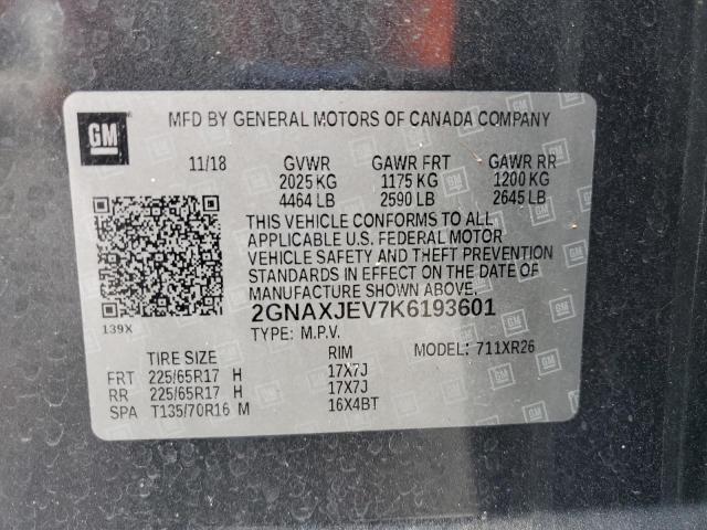 2GNAXJEV7K6193601 - 2019 CHEVROLET EQUINOX LT Մոխրագույն լուսանկար 14