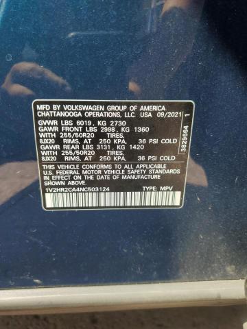 1V2HR2CA4NC503124 - 2022 VOLKSWAGEN ATLAS SE Morski zdjęcie 14