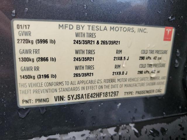 5YJSA1E42HF181297 - 2017 TESLA MODEL S GRAY photo 14