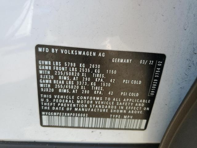WVGKMPE2XNP036062 - 2022 VOLKSWAGEN ID.4 PRO S WHITE photo 13