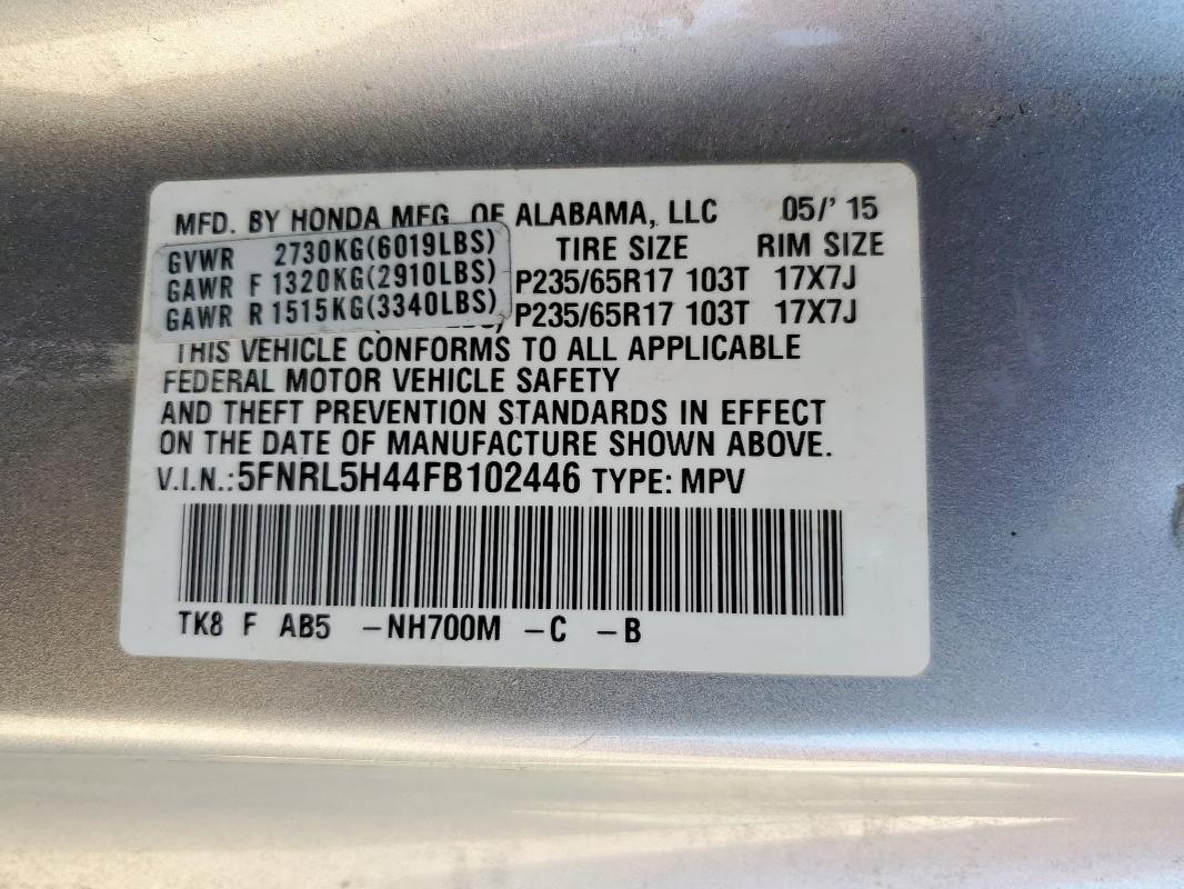 5FNRL5H44FB102446 - 2015 HONDA ODYSSEY EX SILVER photo 13