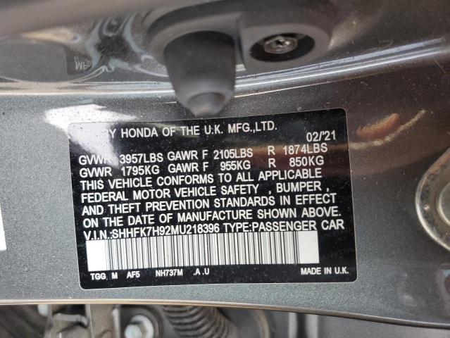 SHHFK7H92MU218396 - 2021 HONDA CIVIC SPORT TOURING Boz foto 12