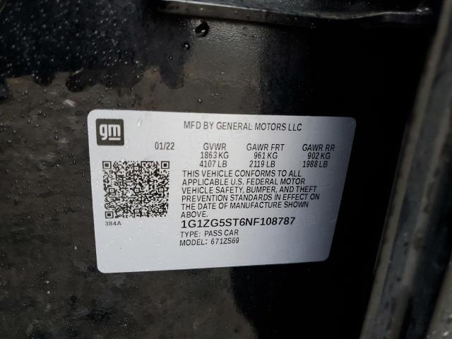 1G1ZG5ST6NF108787 - 2022 CHEVROLET MALIBU RS შავი ფოტო 12